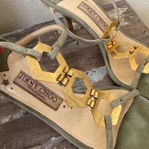 Jimmy Choo Olive and Gold Strappy Sandals